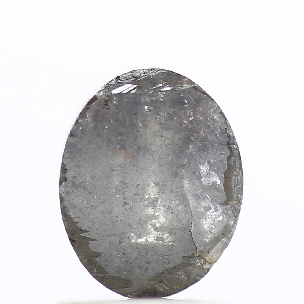1.54 Carat Natural Gray Oval Rose Cut Salt And Pepper Diamond 7.42 MM