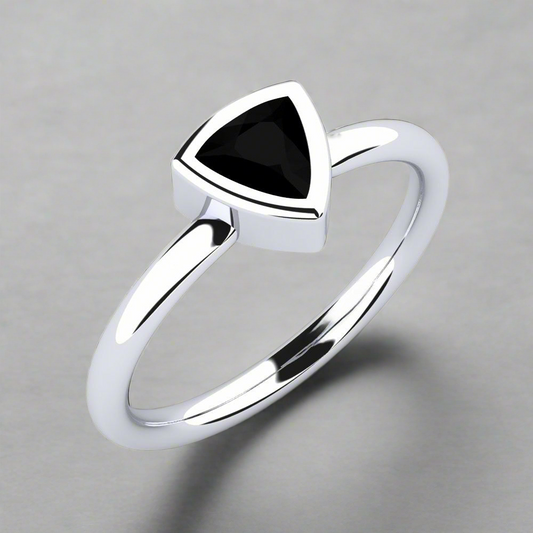 0.50 Carat Trillion Cut Bezel Black Diamond Engagement Ring