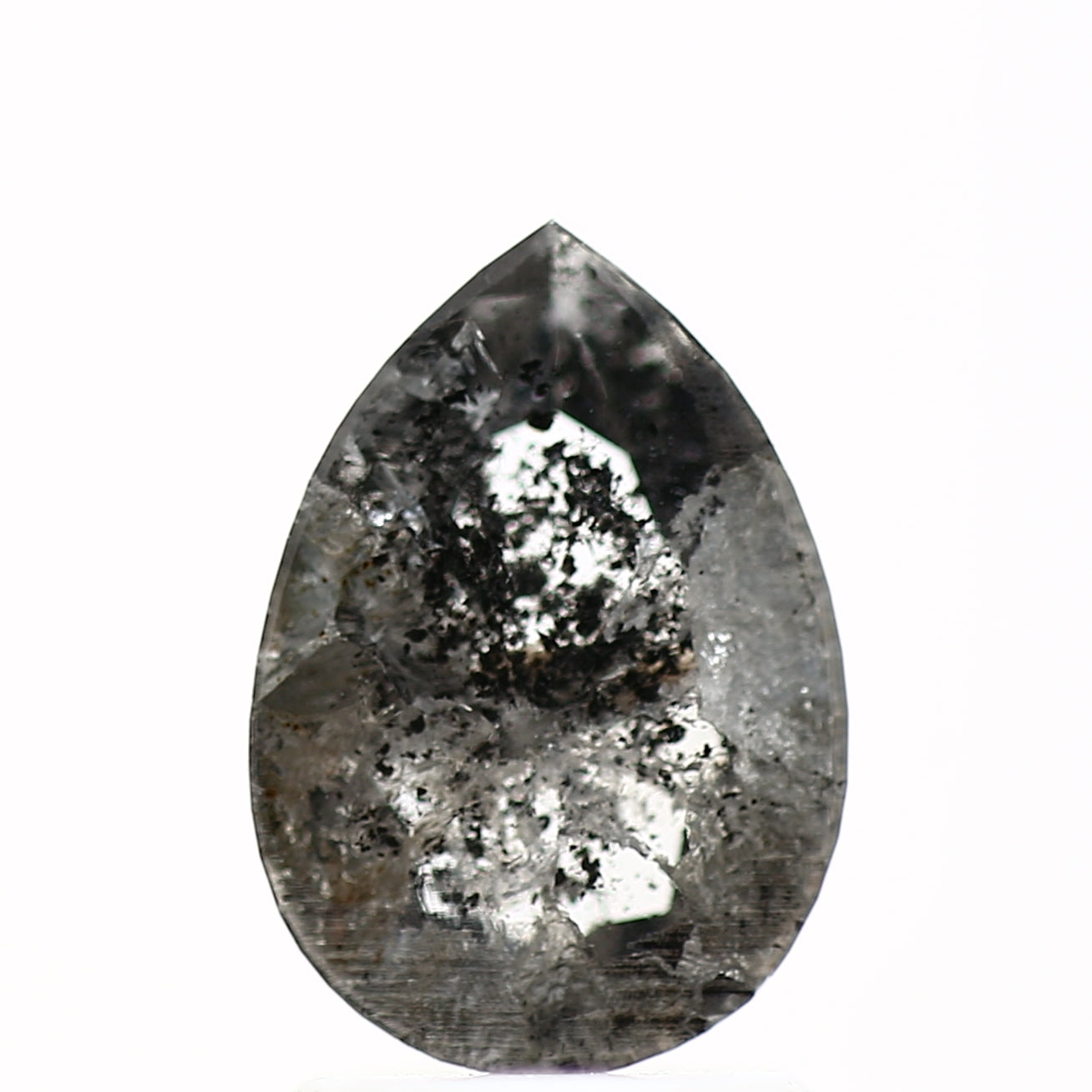 1.76 Carat Natural Gray Rose Cut Salt and Pepper Pear Diamond 9.68 MM