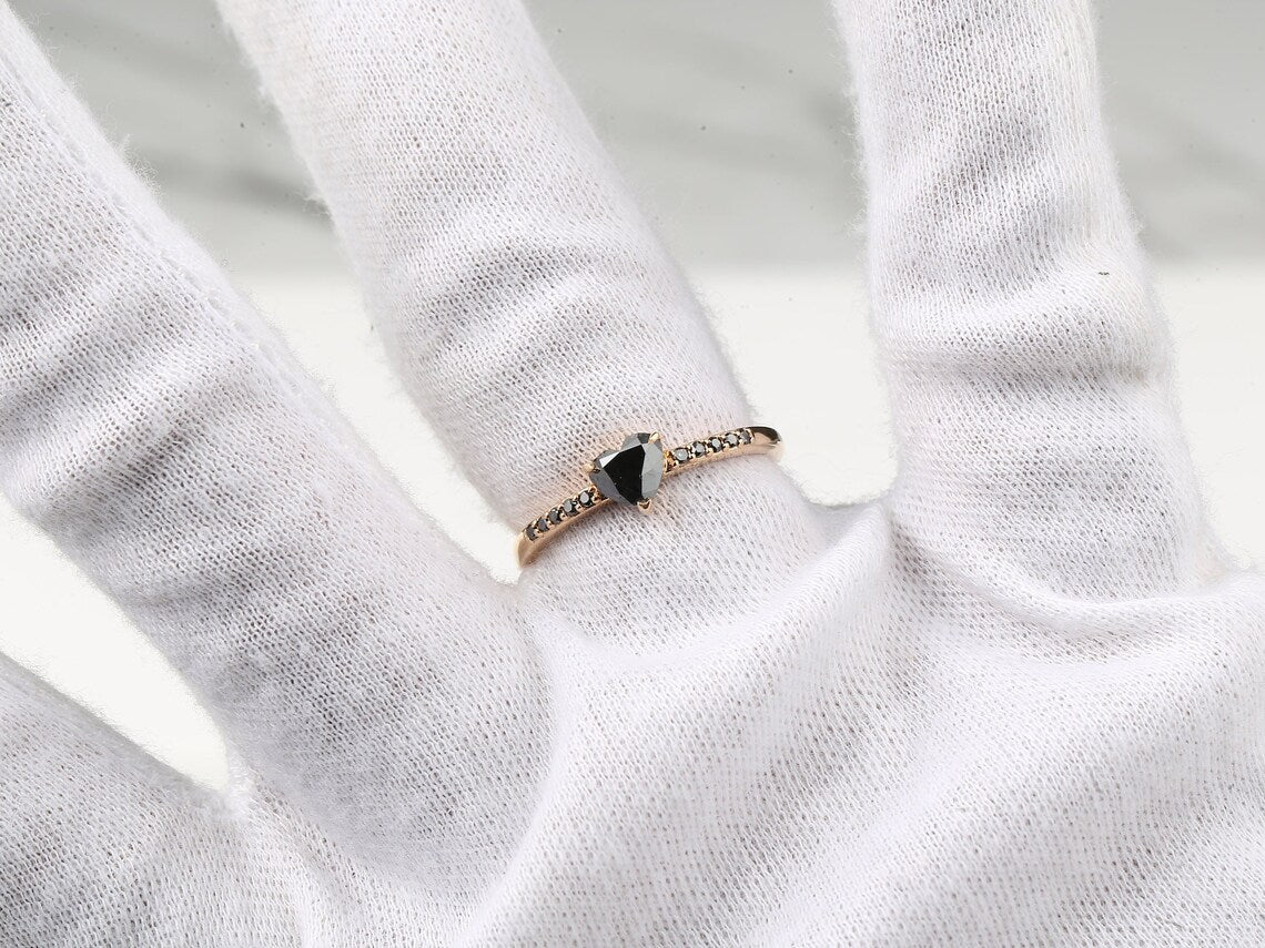 heart black diamond ring
