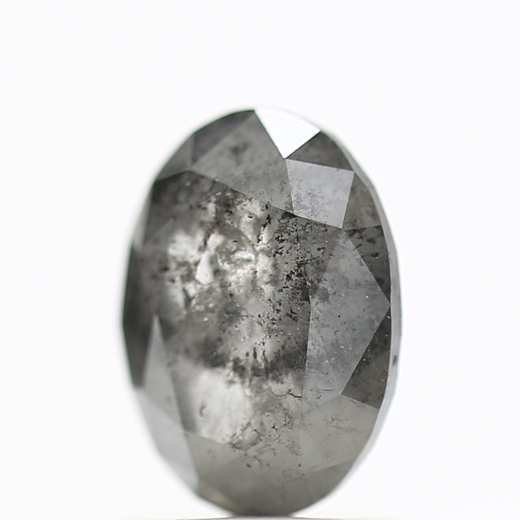 1.31 Carat Natural Salt Pepper Diamond Gray Rose Cut Brilliant Oval 7.72 MM