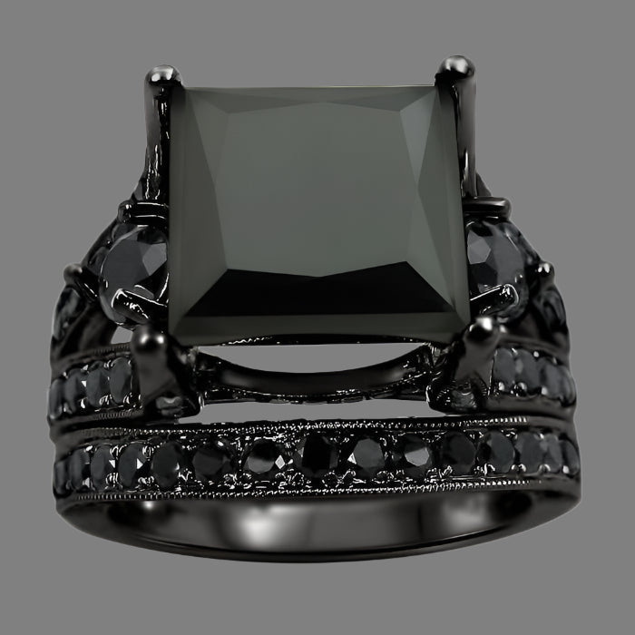 9.50 Carat Black Princess Cut Diamond Engagement Ring Bridal Set 14k Black Gold