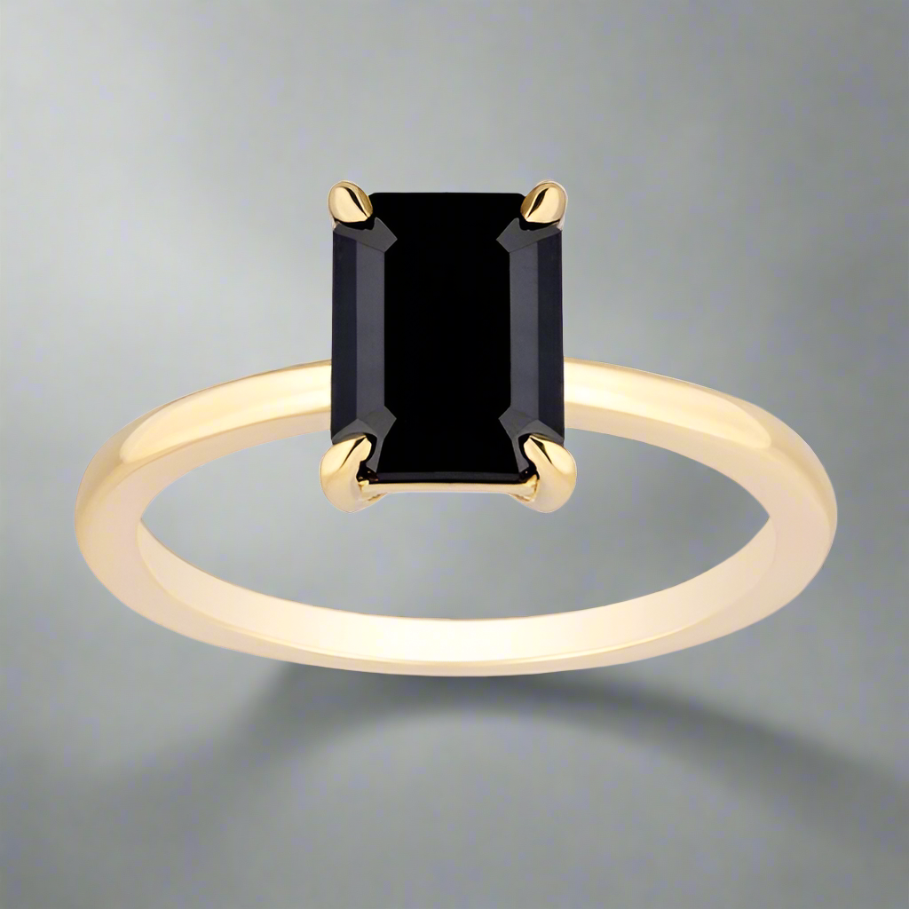 Emerald_Black_diamond_solitaire_ring_2_ct_14k_yellow_gold