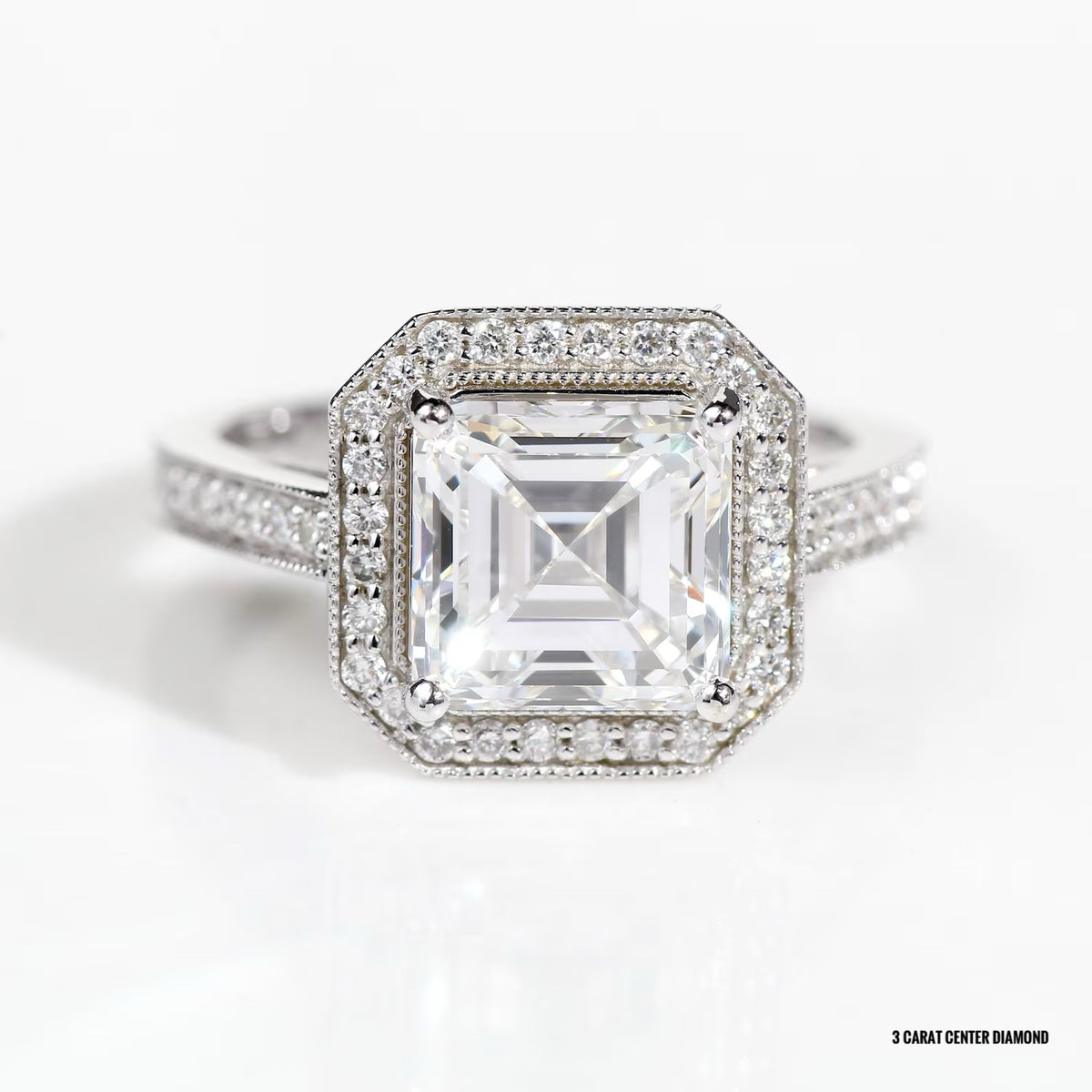 Asscher cut diamond ring 14k white gold