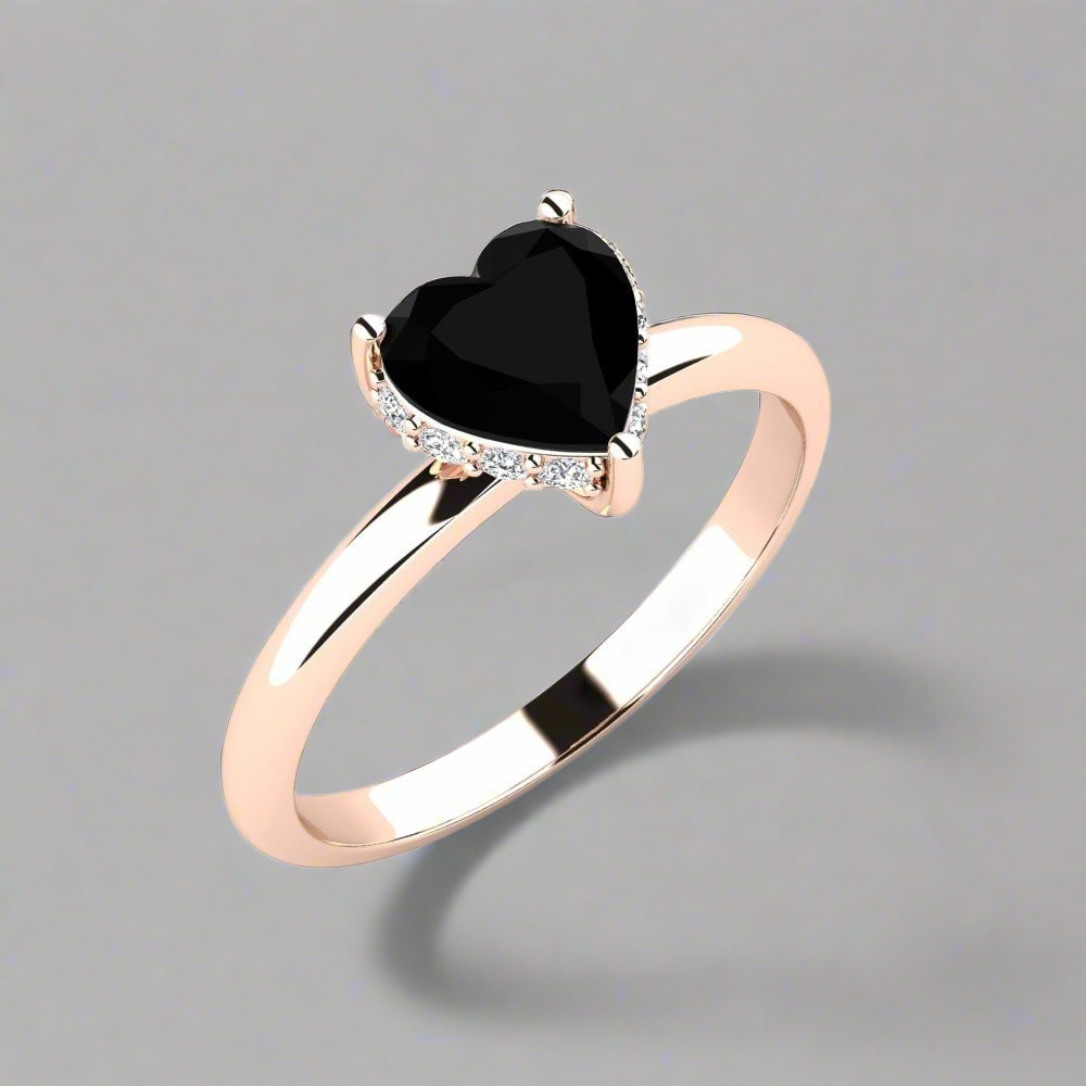 Black Diamond Heart Ring Fiona 14K Rose Gold