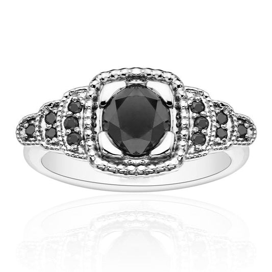 Vina Black Diamond Engagement Ring 14k White Gold