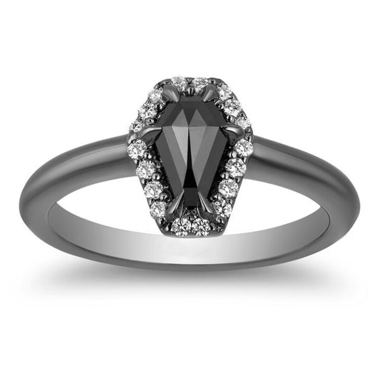 14k Gold Forever Love Black and White Diamond Halo Ring - Blackdiamond