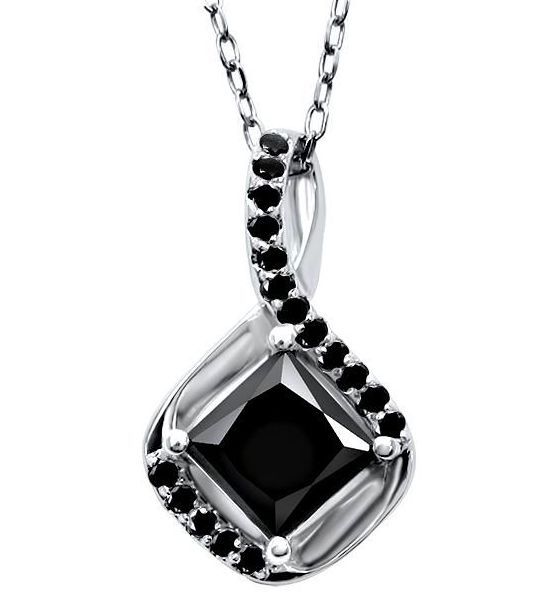 Black diamond pendant with chain on a white background
