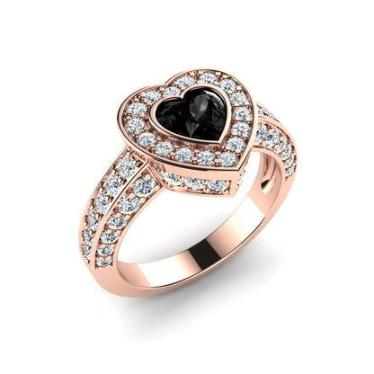 Heart Black Engagement Ring Vivian 14K Rose Gold