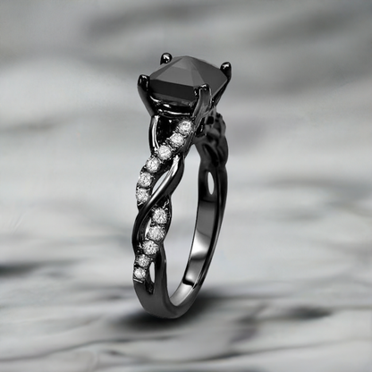 Black Princess Cut Diamond Engagement Ring 