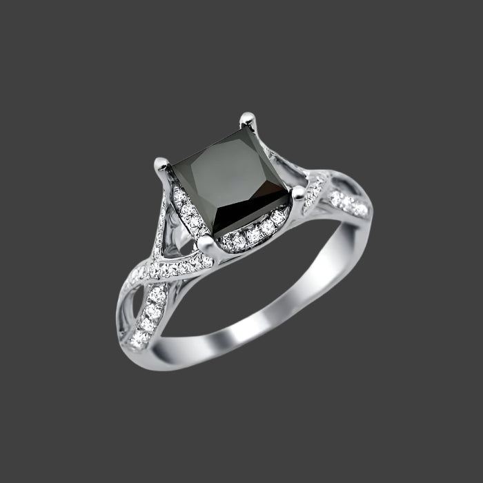 princess cut black diamond ring with ascent diamond 