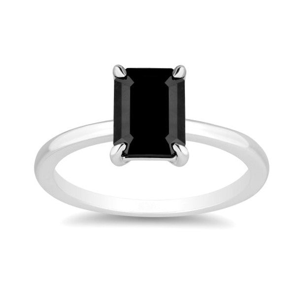 0.50 Carat Black Diamond Solitaire Ring Emerald Cut Black Diamond 14K Rose Gold Engagement Ring - Blackdiamond