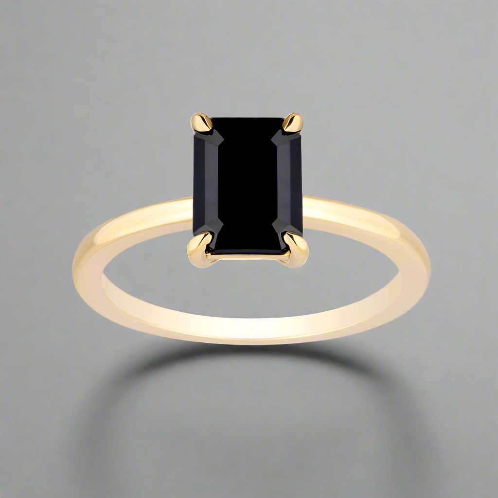 Emerald_Black_diamond_solitaire_ring_0.50_ct_14k_yellow_gold