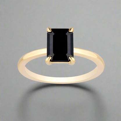 Emerald_Black_diamond_solitaire_ring_0.50_ct_14k_yellow_gold