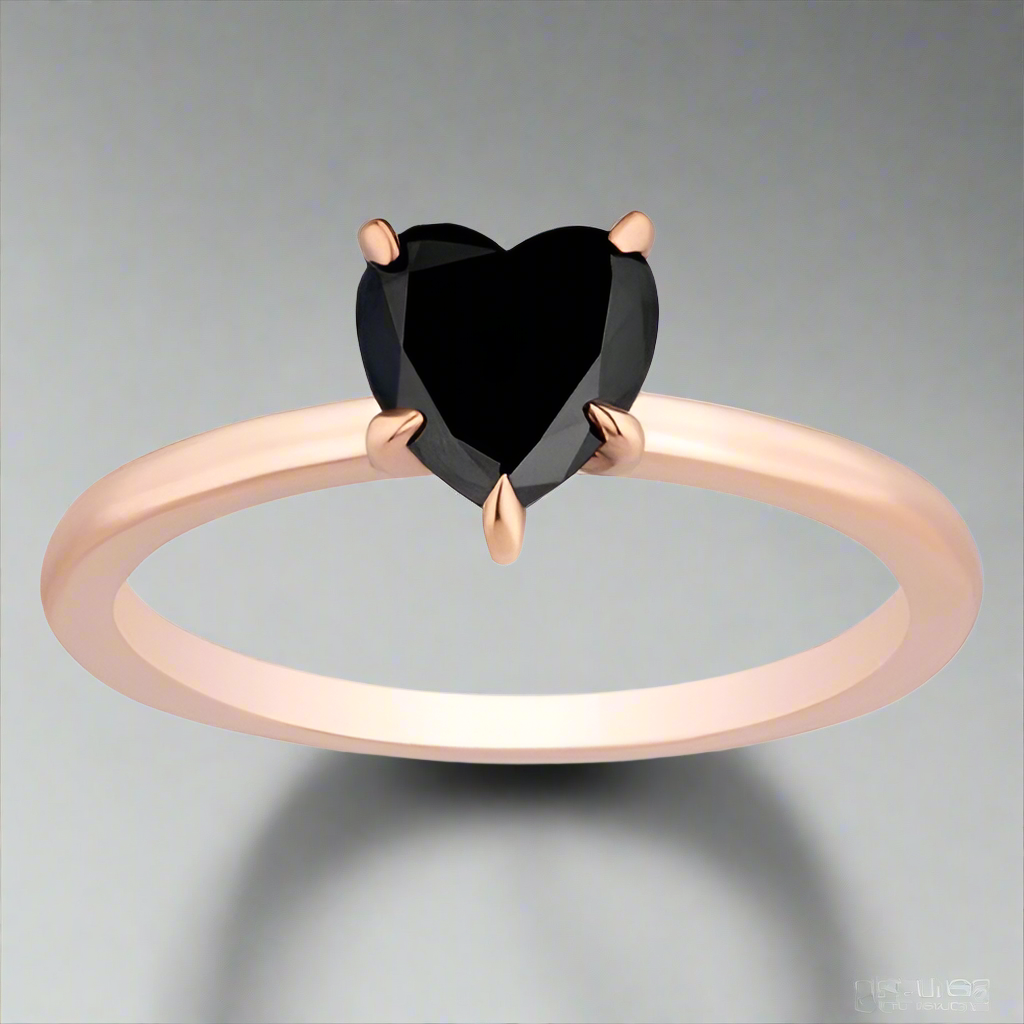 2 Carat 14K Rose Gold Solitaire Heart Shape Black Diamond Engagement Ring Perfect Gift For Her