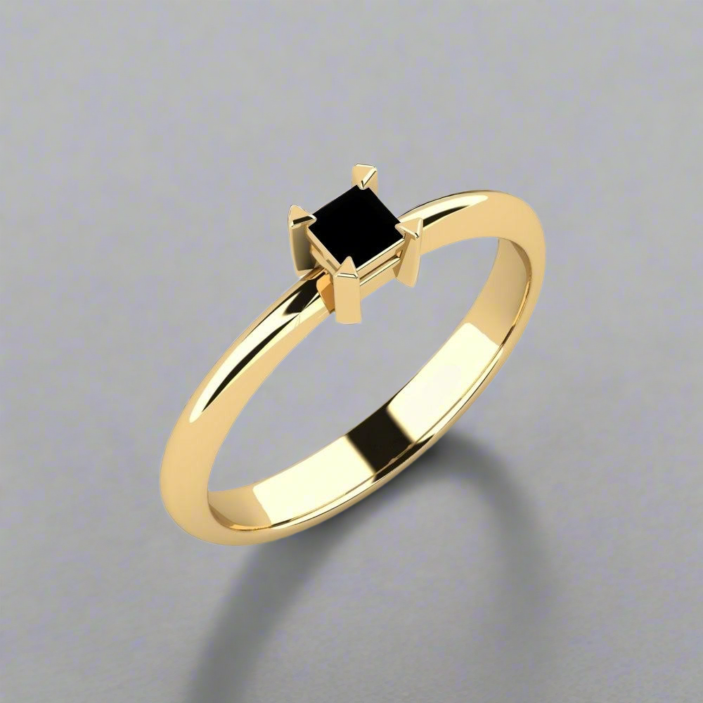 0.20 Carat Black Princess Cut Diamond Ring In Yellow Gold Zembi