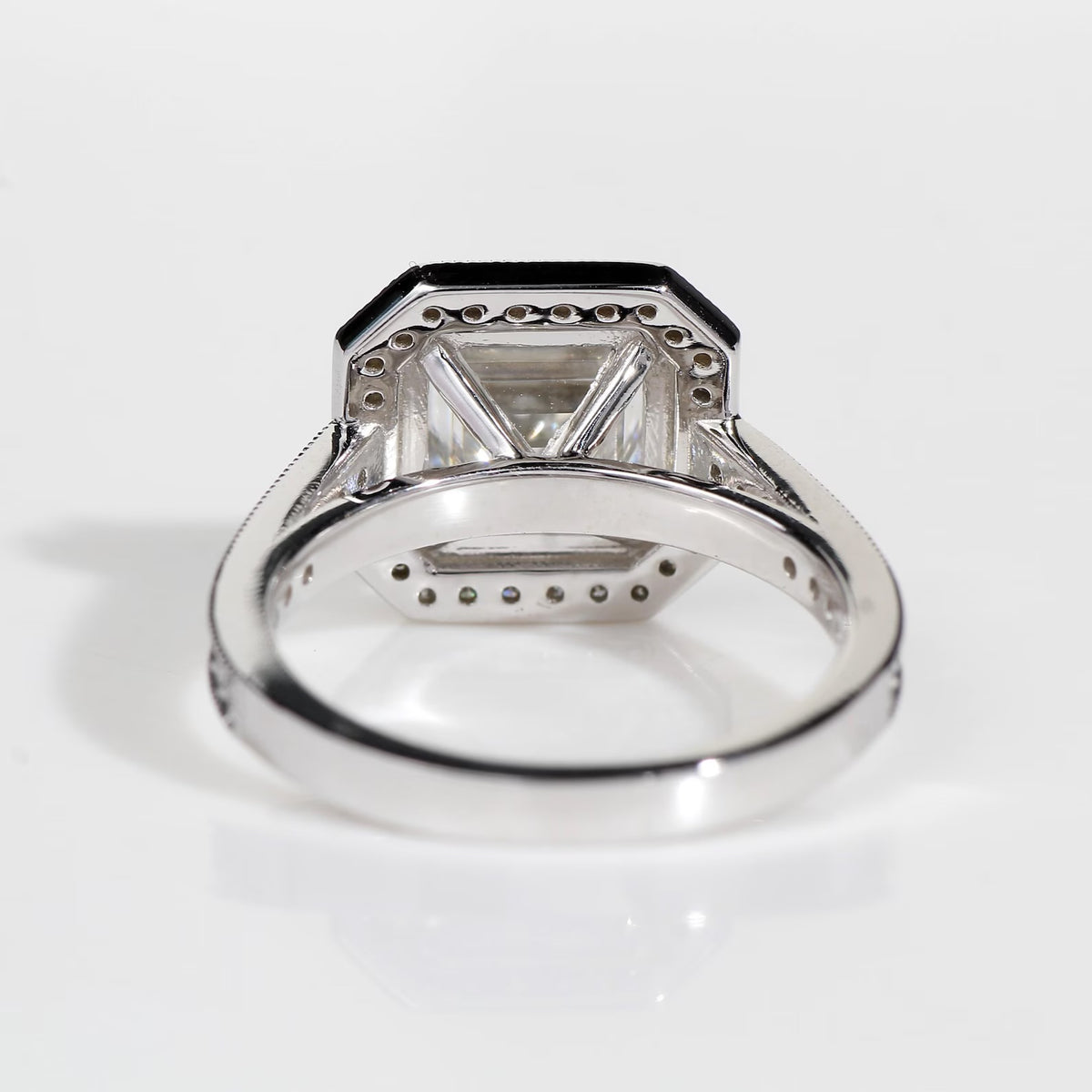 Flswin Asscher Halo Engagement Ring 14K / 18K Solid Gold