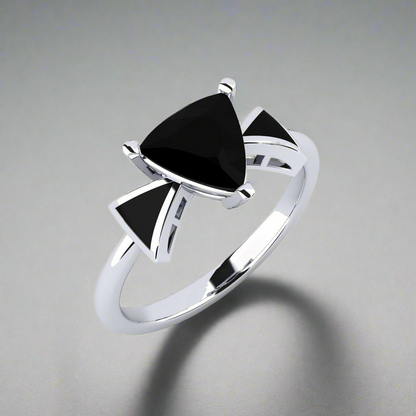 1.20 Carat Natural Trillion Black Diamond Gold Engagement Ring