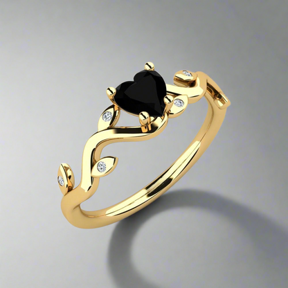 Heart Black Engagement Ring Celeste 14K Yellow Gold