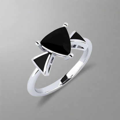 1.20 Carat Natural Trillion Black Diamond Gold Engagement Ring