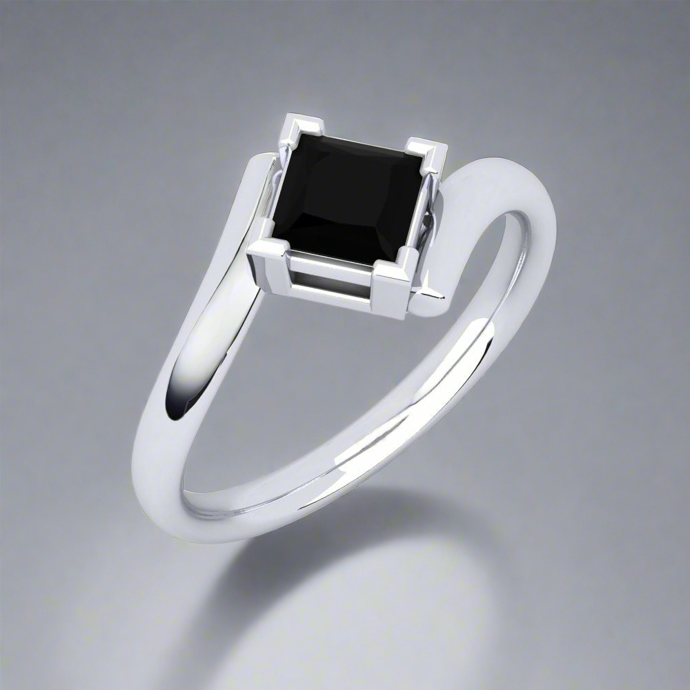 1 Carat Solitaire Princess Cut Black Diamond Engagement Ring