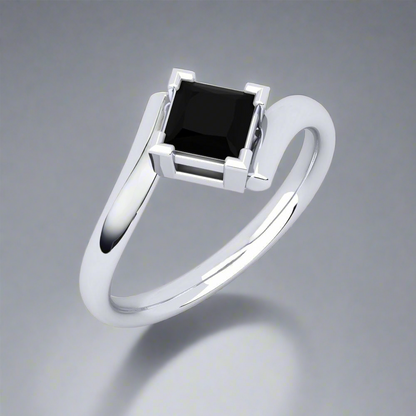 1 Carat Solitaire Princess Cut Black Diamond Engagement Ring