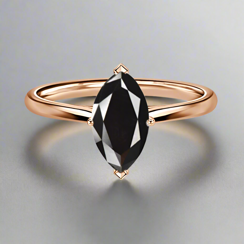 Odette 14k Rose Gold Solitaire Marquise Natural Black Diamond Ring