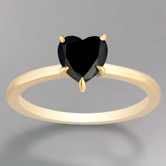 3 Carat 14K Yellow Solid Gold Solitaire Heart Black Diamond Engagement Ring Gift For Her