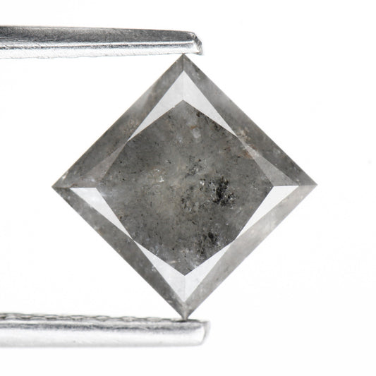 1.62 Carat 5.98 MM Natural Fancy Gray Princess Salt and Pepper Diamond
