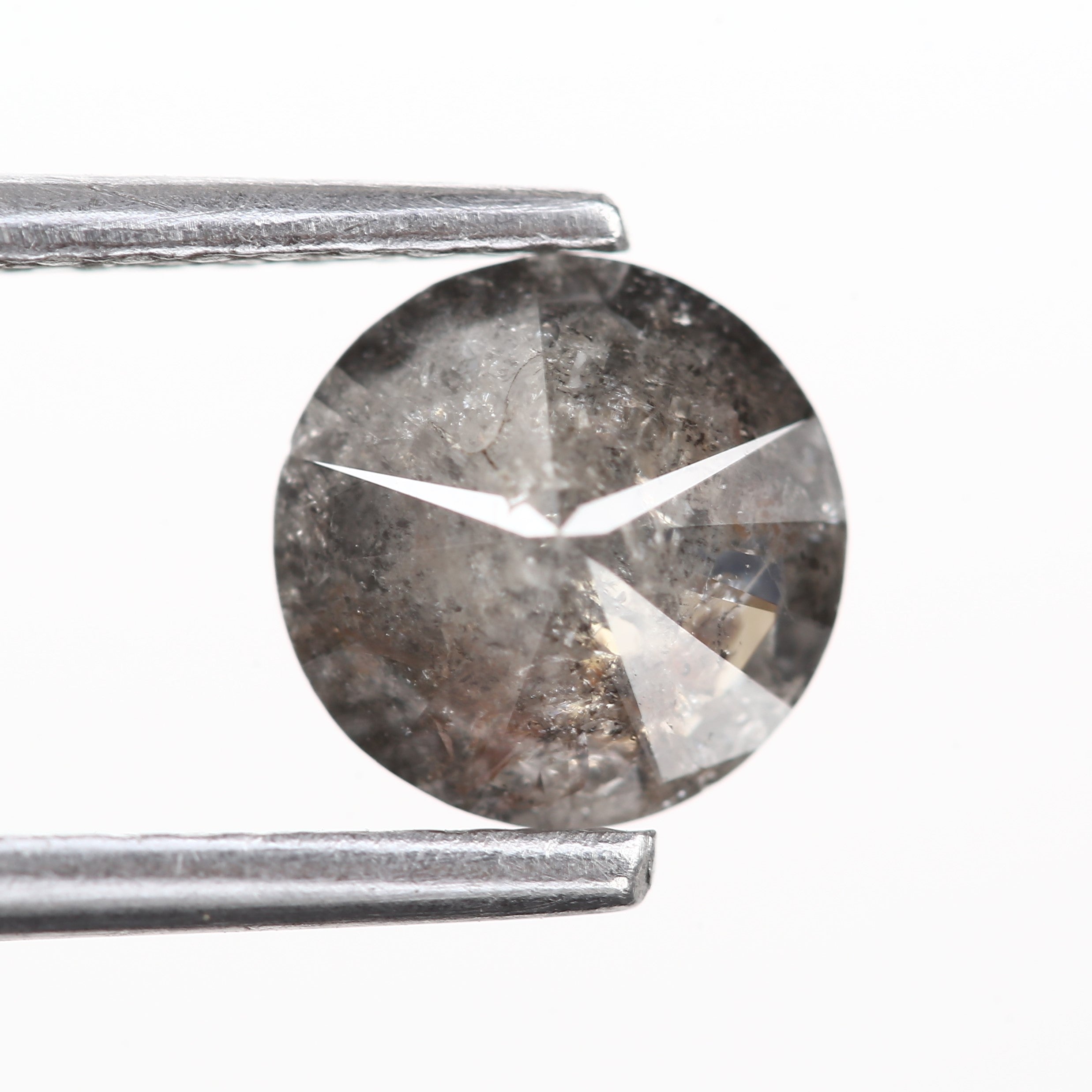 0.93 Ct Round Salt and Pepper Gray Diamond 6.18 MM Natural and Beautiful Inclusions