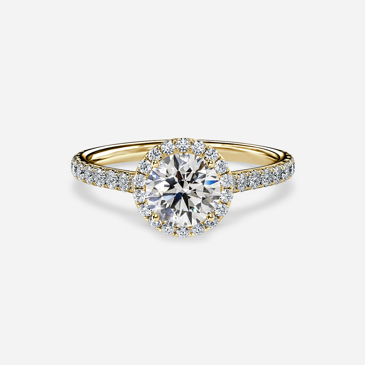 18K Gold 1 Carat D VVS1 Halo Round Diamond Engagement Ring Lyra