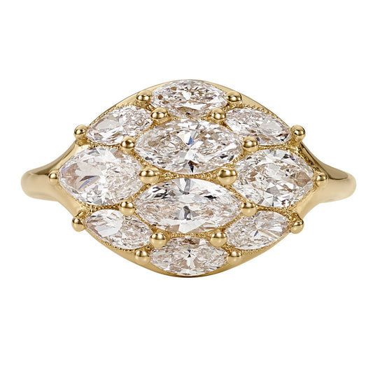 1.50 Carat Dome Marquise Diamond Gold Engagement Statement Ring - Blackdiamond