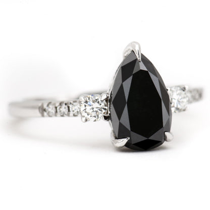 14k pear shape black diamond engagement ring