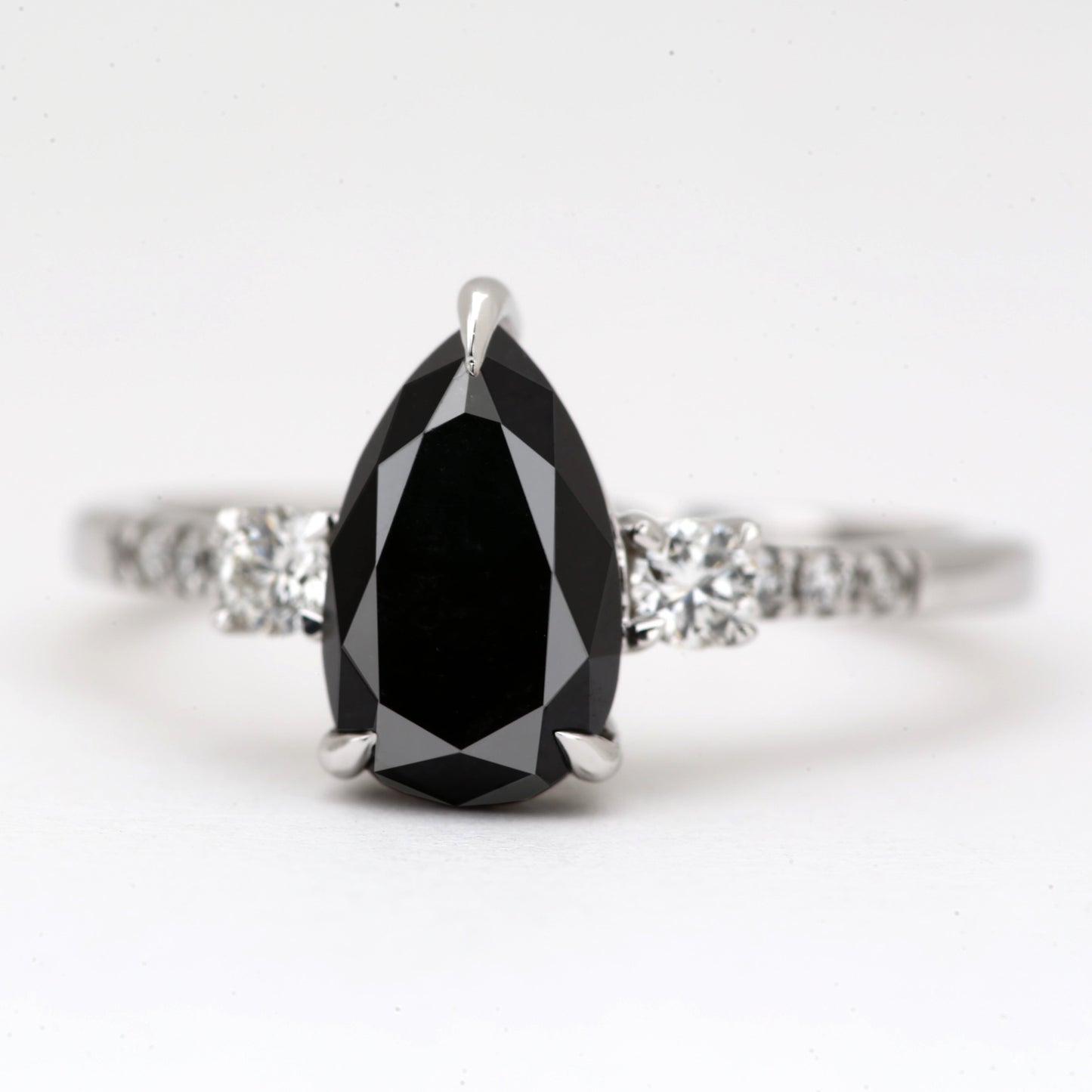 pear brilliant black diamond  ring 14k gold