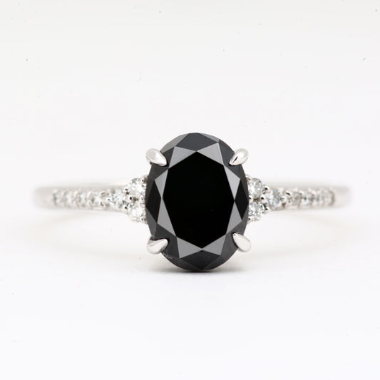 oval brilliant black diamond engagement ring