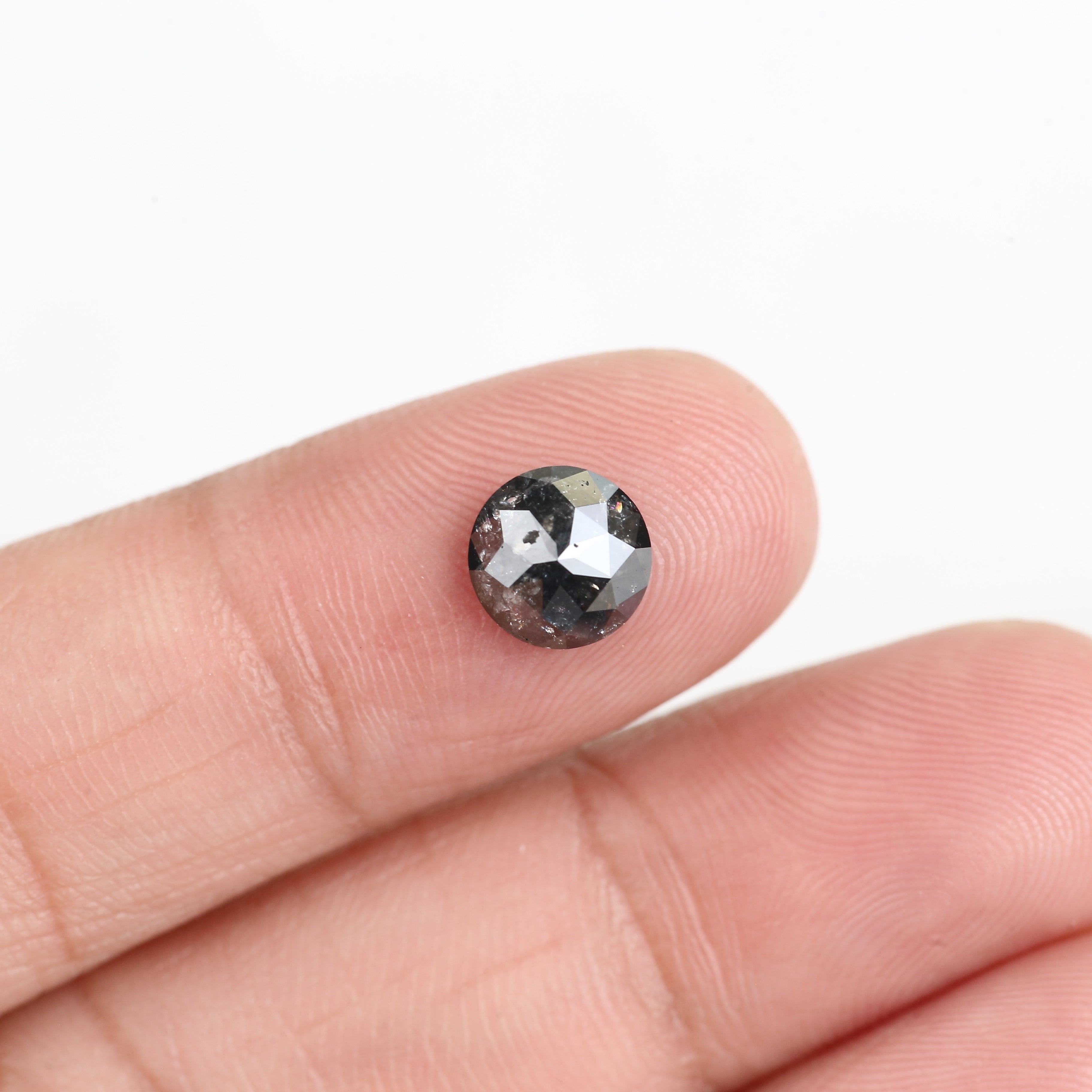 1.56 Carat Black Natural Rose Cut Salt and Pepper Diamond 7.2 MM