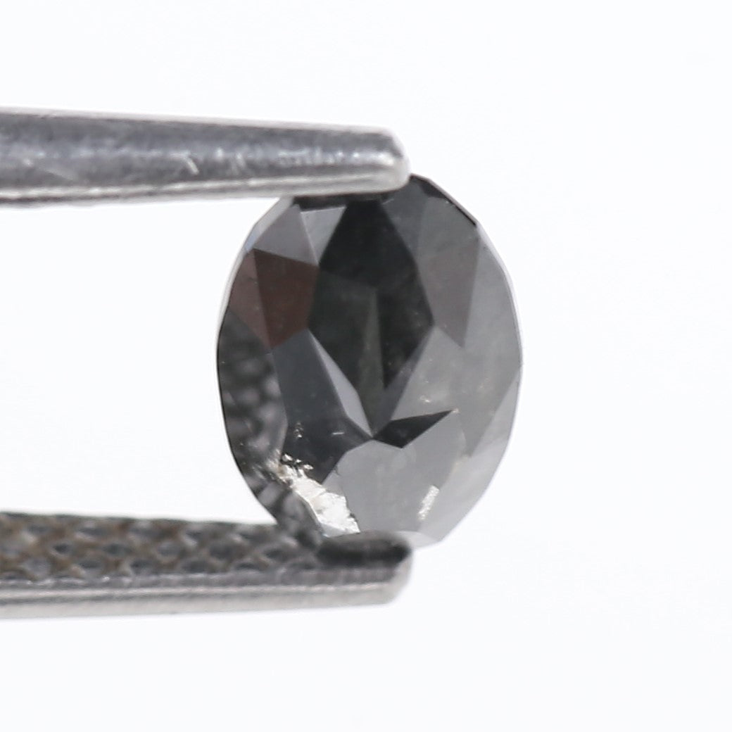 0.89 Carat Natural Fancy Black Oval Diamond Salt and Pepper 7.25 MM