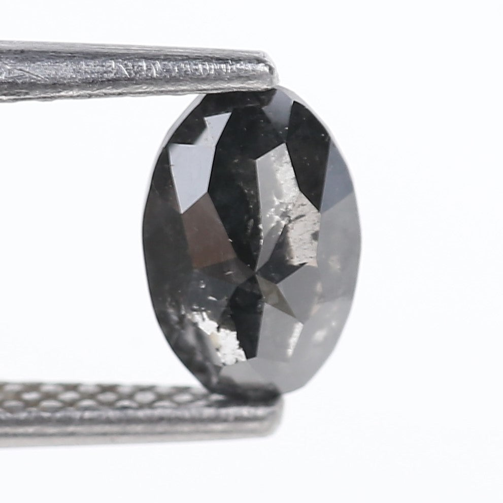 0.89 Carat Natural Fancy Black Oval Diamond Salt and Pepper 7.25 MM