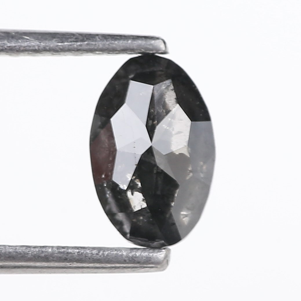 0.89 Carat Natural Fancy Black Oval Diamond Salt and Pepper 7.25 MM