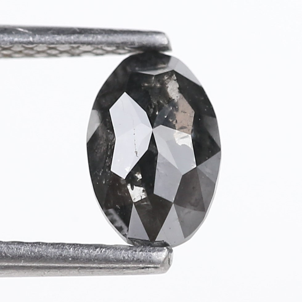 0.89 Carat Natural Fancy Black Oval Diamond Salt and Pepper 7.25 MM