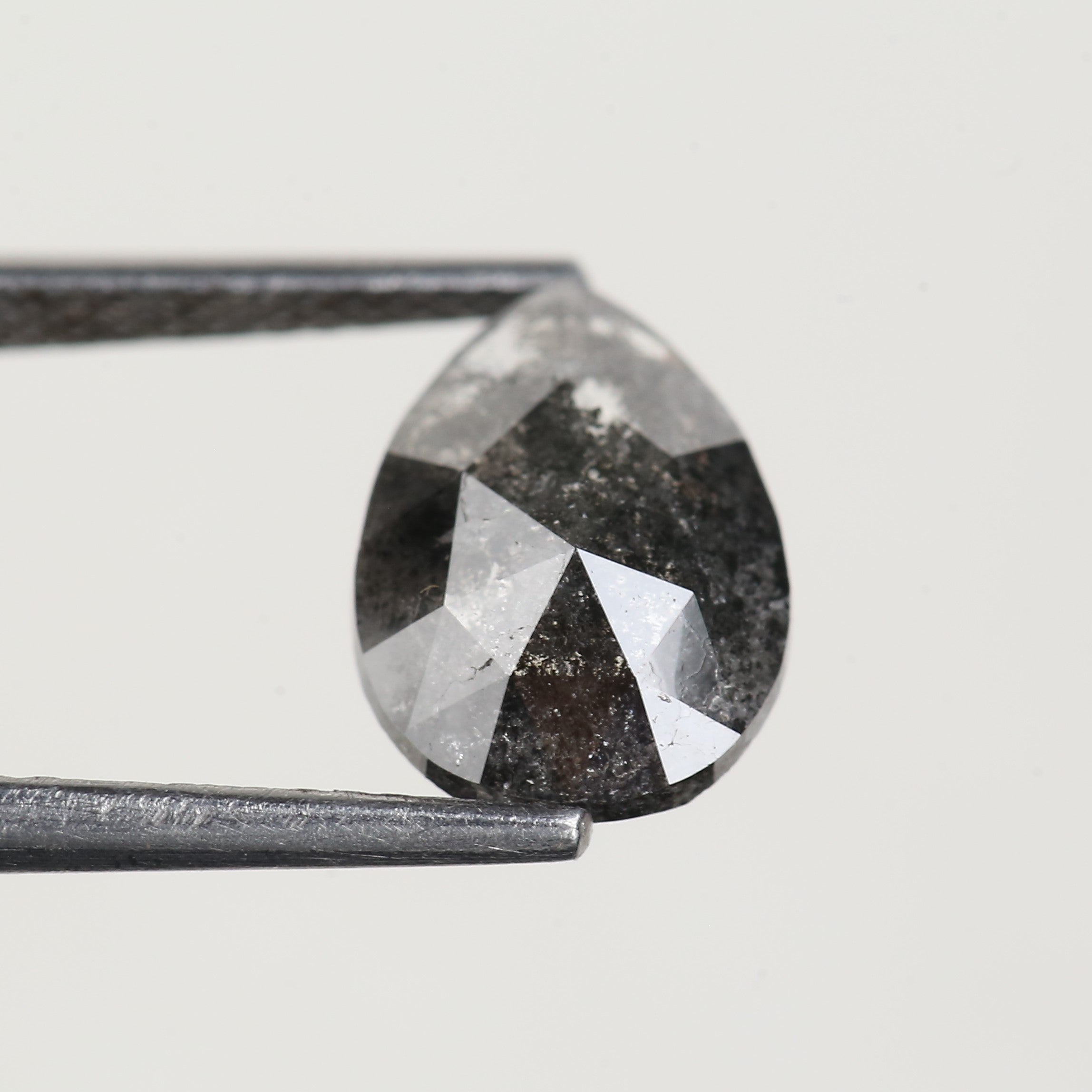 1.86 Carat Natural Pear Rose Cut Salt and Pepper Diamond 10 MM