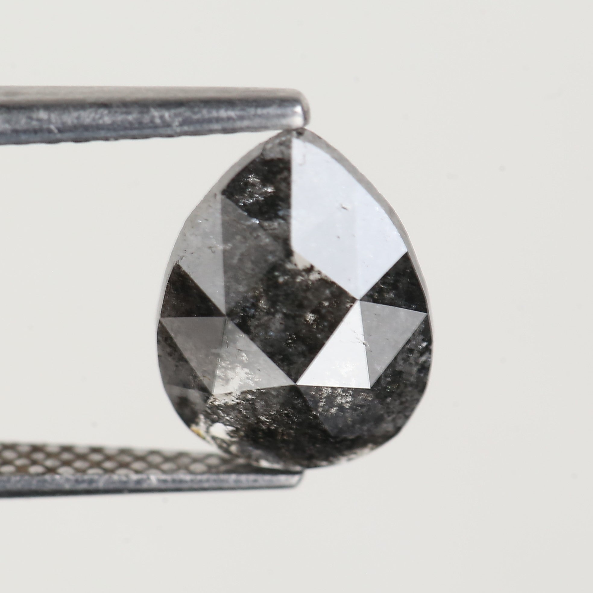 1.86 Carat Natural Pear Rose Cut Salt and Pepper Diamond 10 MM