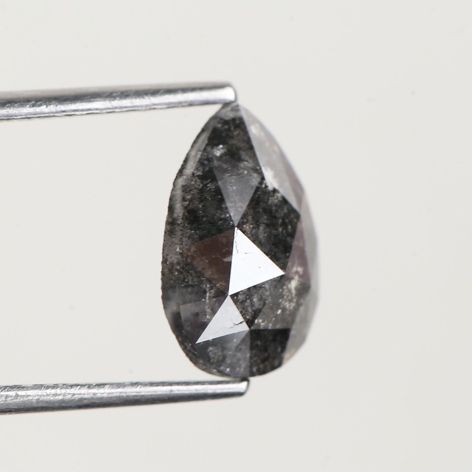 1.86 Carat Natural Pear Rose Cut Salt and Pepper Diamond 10 MM