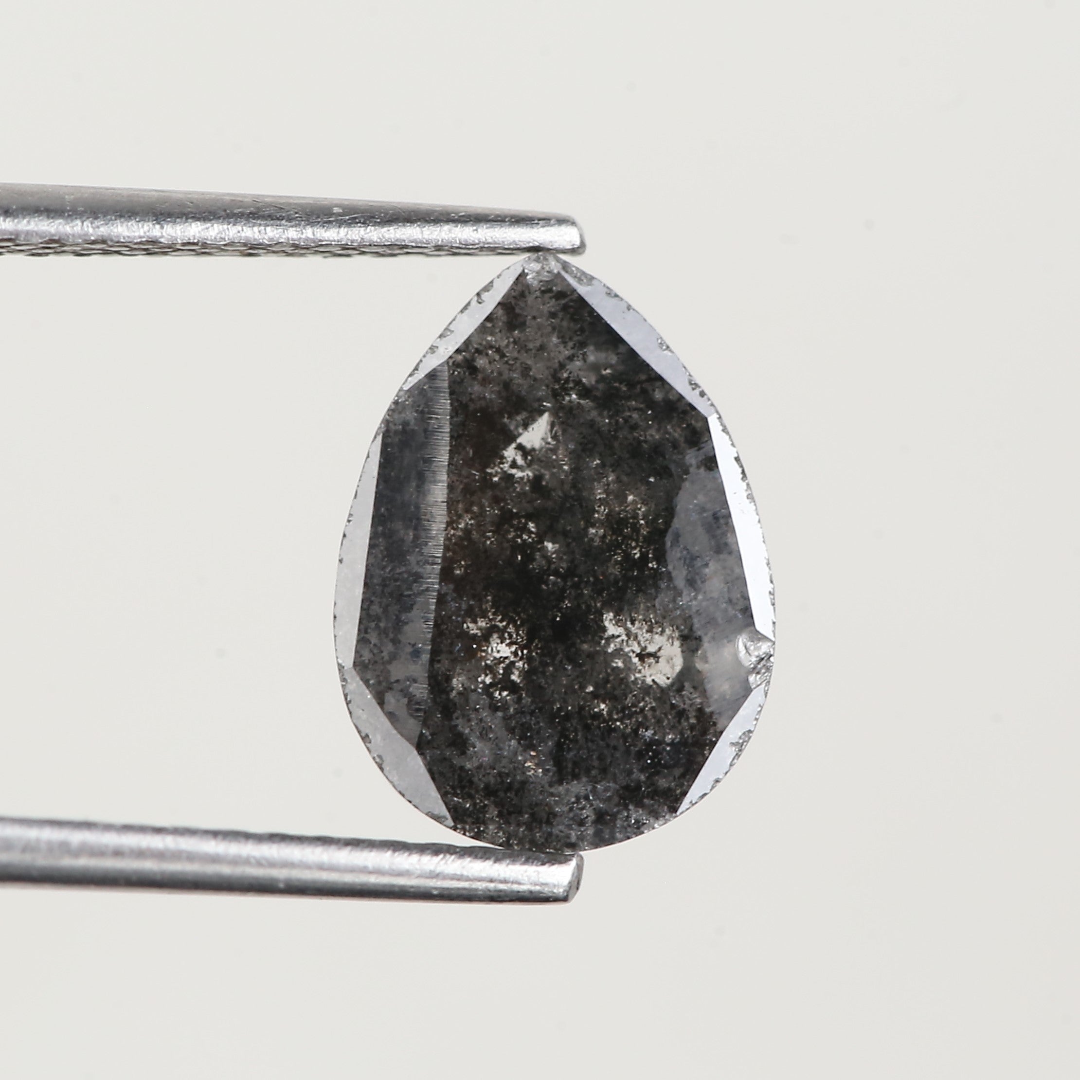 1.86 Carat Natural Pear Rose Cut Salt and Pepper Diamond 10 MM