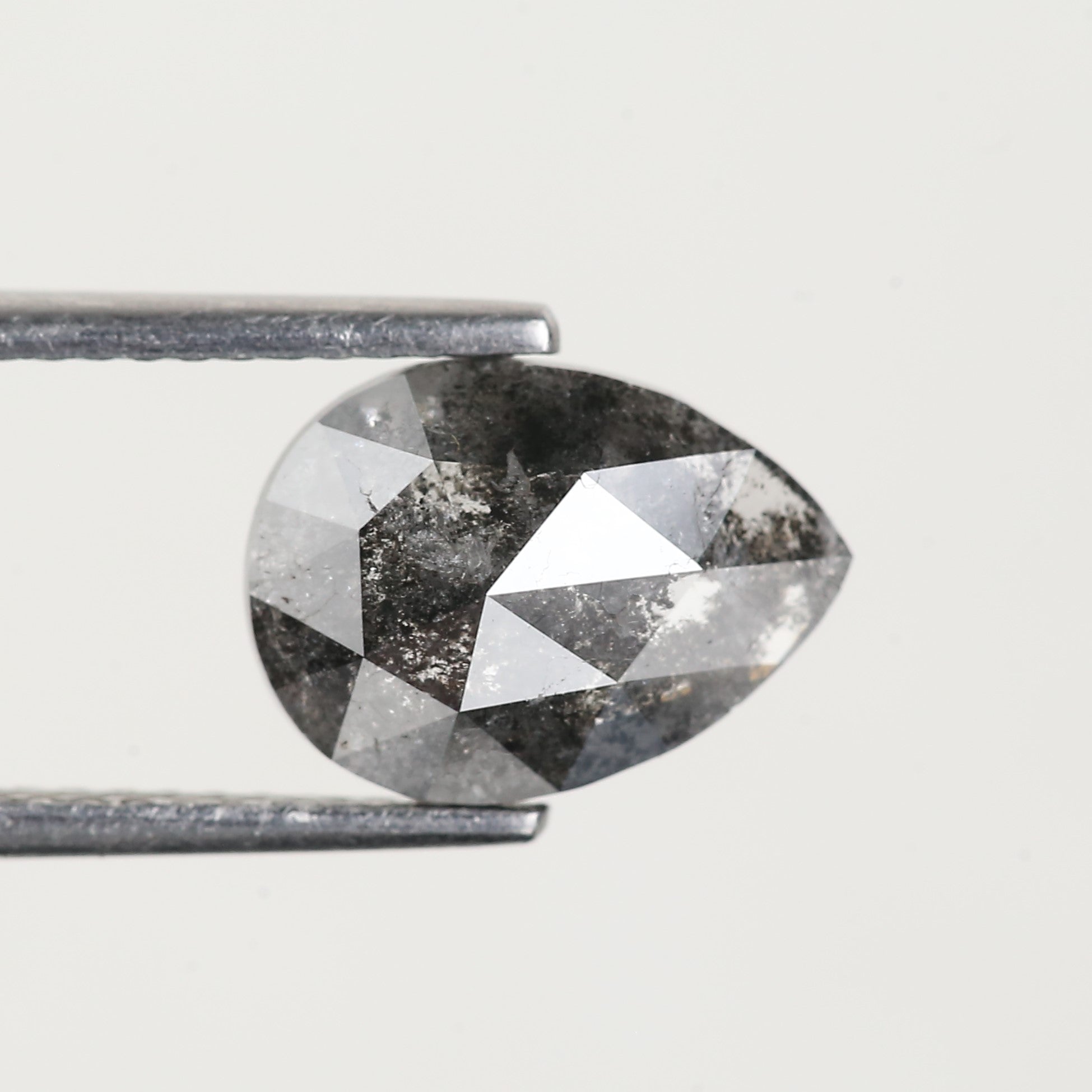1.86 Carat Natural Pear Rose Cut Salt and Pepper Diamond 10 MM