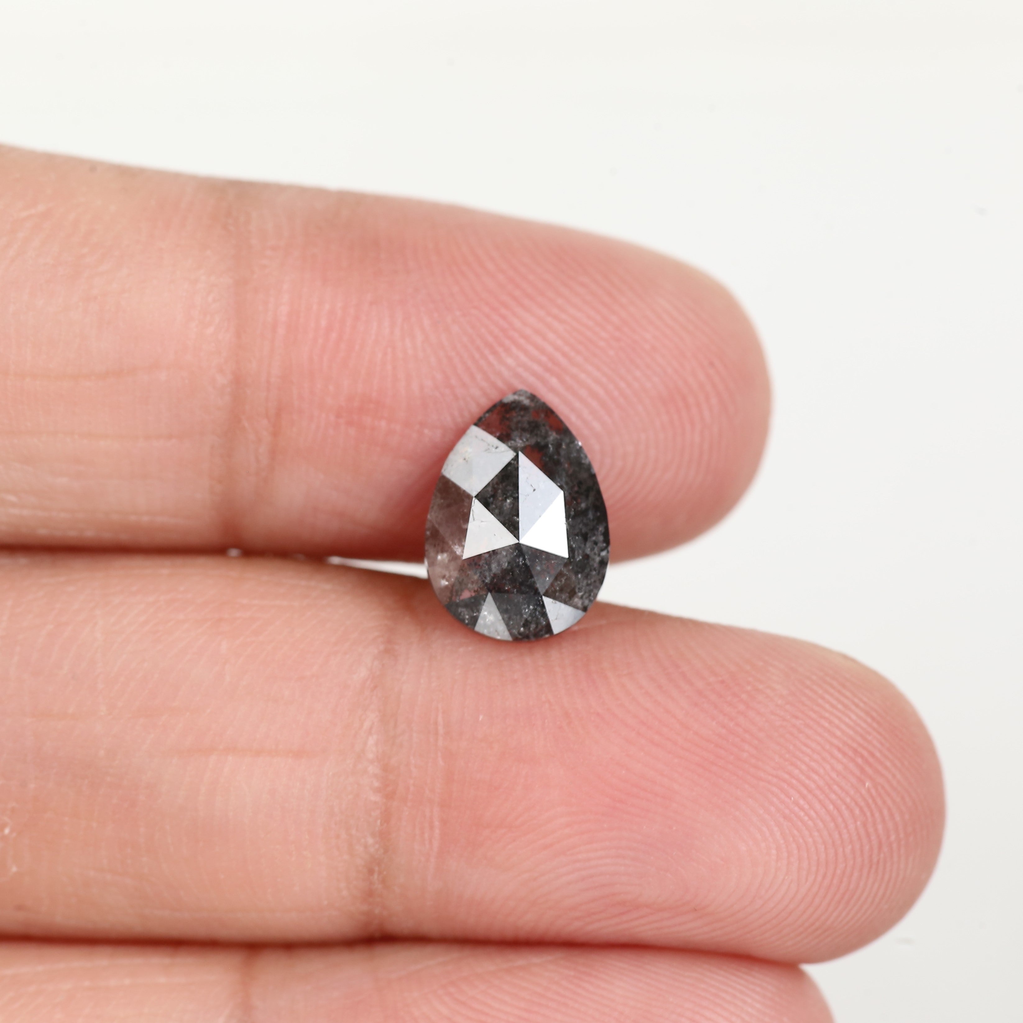 1.86 Carat Natural Pear Rose Cut Salt and Pepper Diamond 10 MM