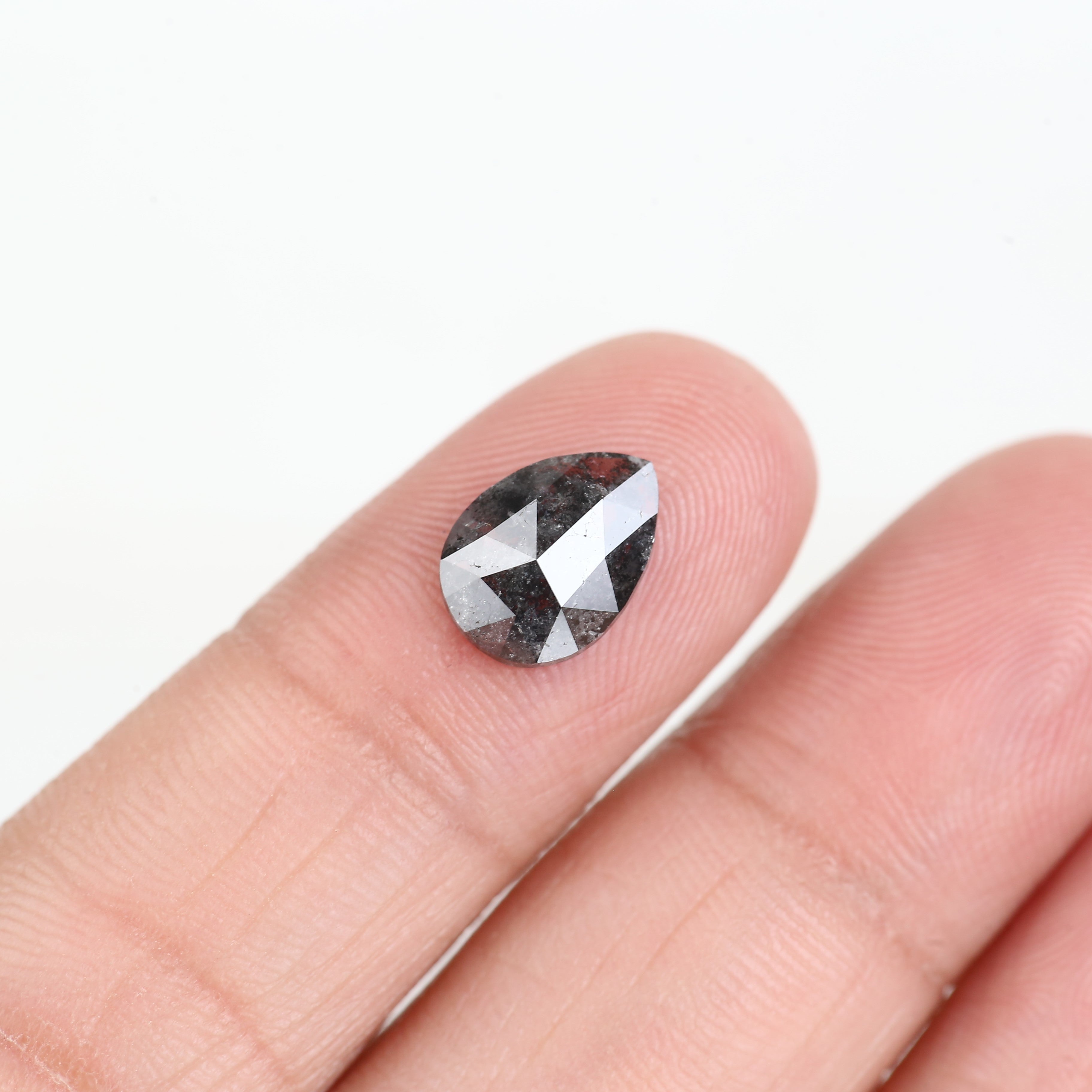 1.86 Carat Natural Pear Rose Cut Salt and Pepper Diamond 10 MM