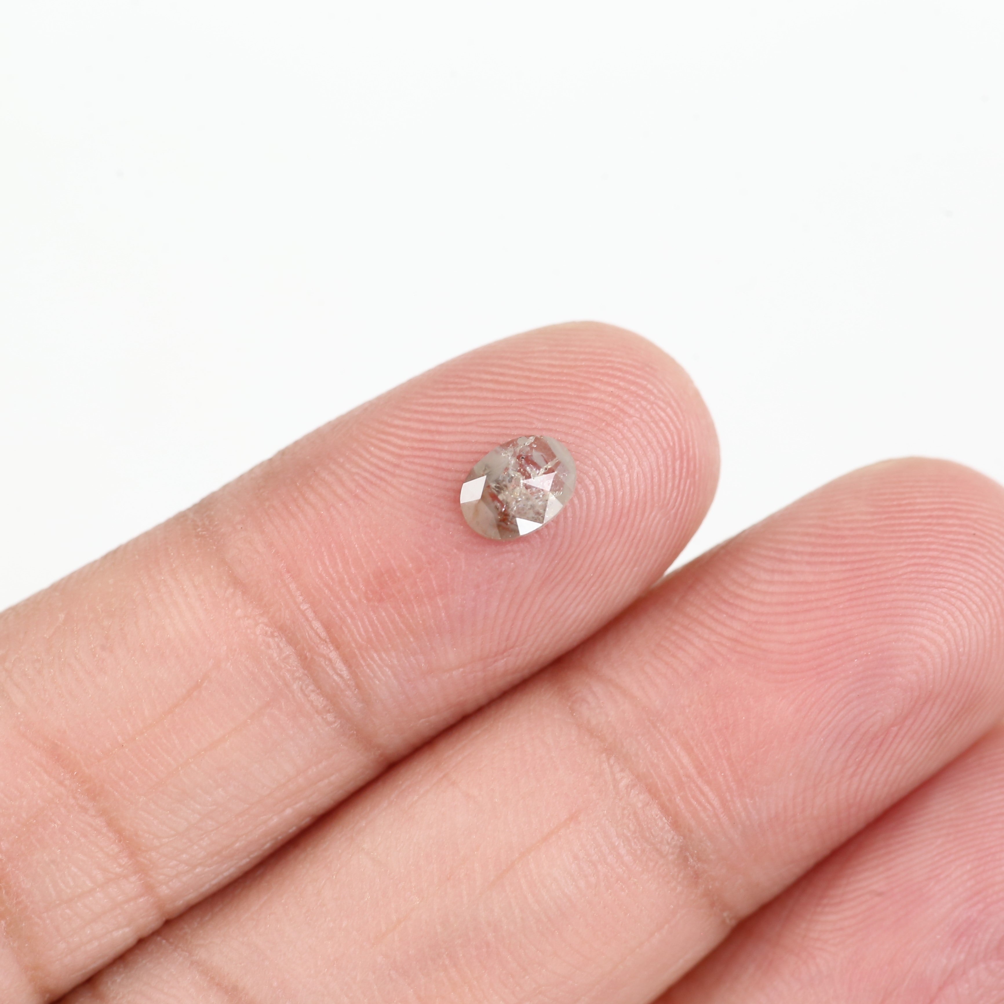 0.34 Carat Natural Gray Oval Rose Cut Salt and Pepper Diamond 5.80 MM