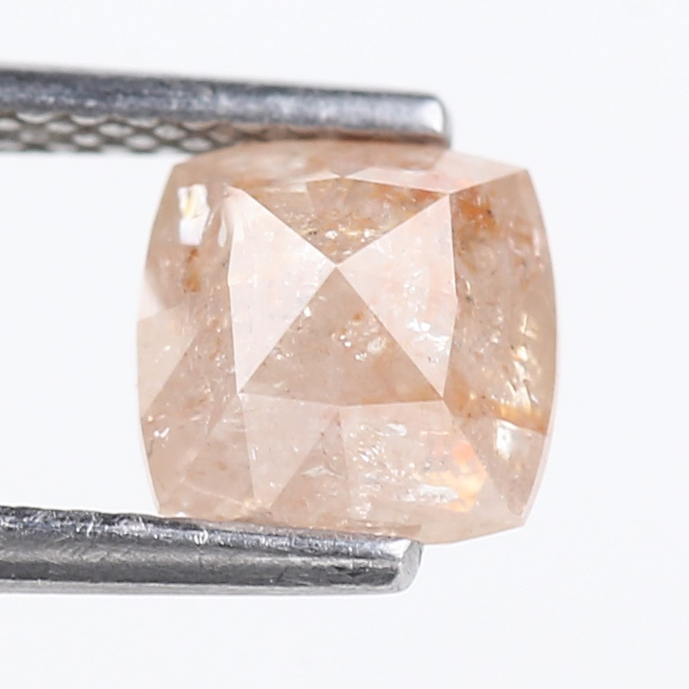 1.58 Carat Natural Peach Orange Cushion Cut Salt And Pepper Diamond 6.25 MM