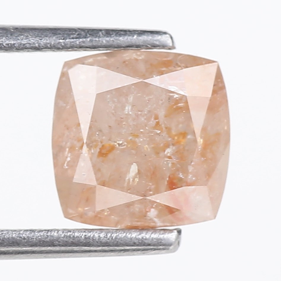 1.58 Carat Natural Peach Orange Cushion Cut Salt And Pepper Diamond 6.25 MM